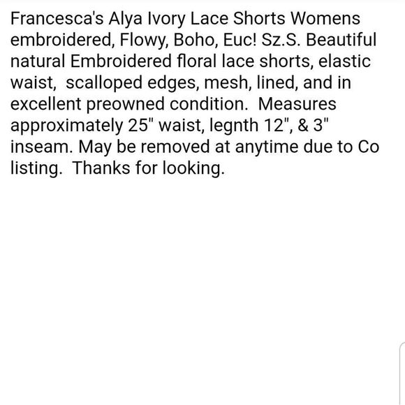 Francesca's Alya Ivory Lace & Mesh Shorts Sz. Small Boho, Embroidered, Floral - Picture 6 of 7